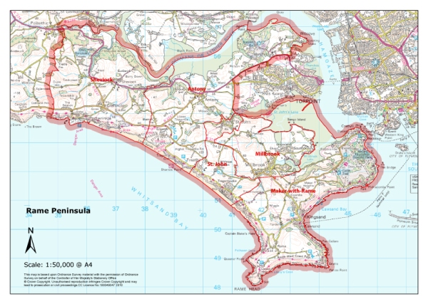 Parishes-Rame-Peninsula-map